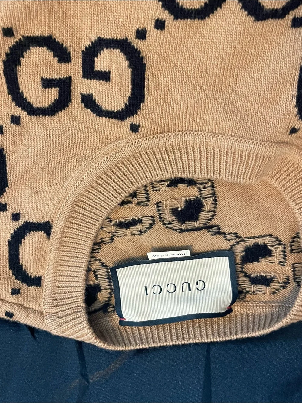 Gucci Women's Beige Logo Jacquard Sweater